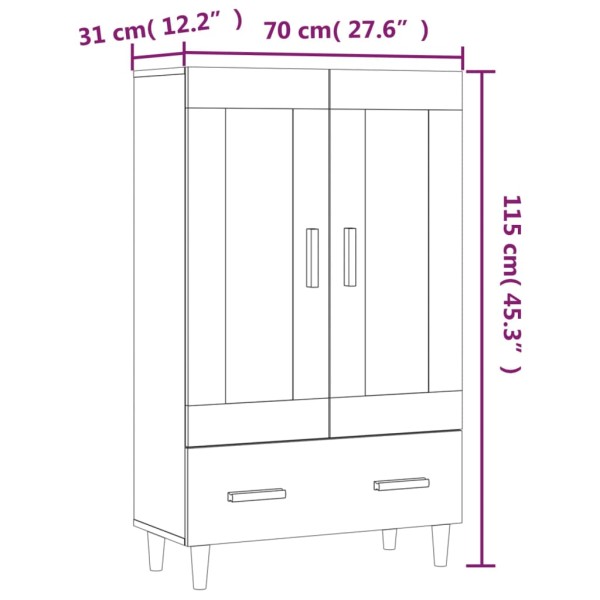 Aparador de madera contrachapada blanco 70x31x115 cm Aparador de madera contrachapada blanco 70x31x115 cm