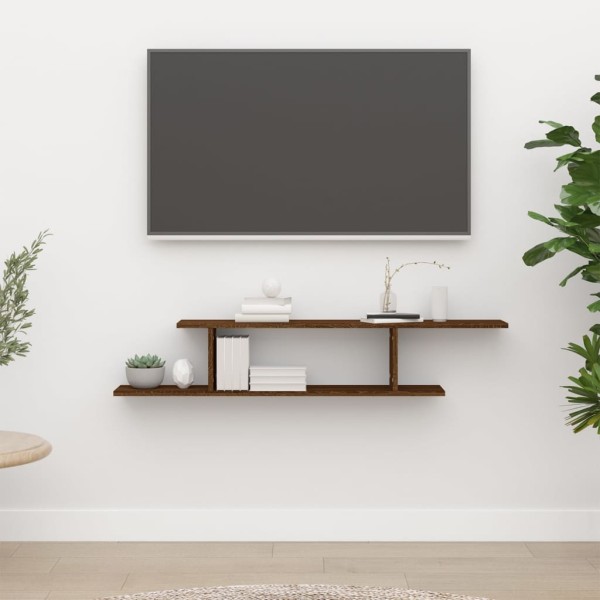 Estante de pared para TV contrachapado roble marrón 125x18x23cm Estante de pared para TV contrachapado roble marrón 125x18x23cm