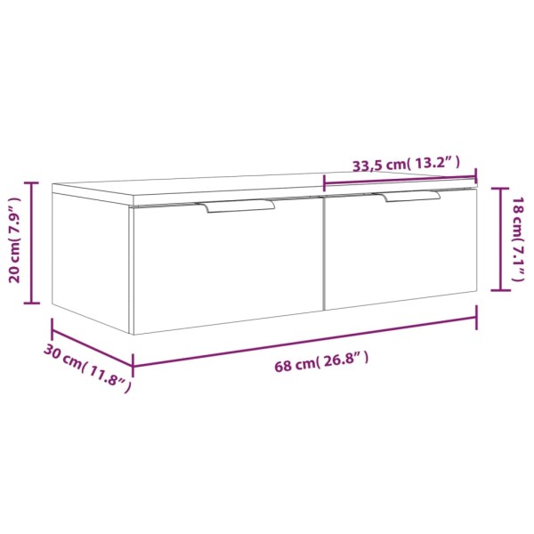 Armario de pared madera contrachapada marrón roble 68x30x20 cm Armario de pared madera contrachapada marrón roble 68x30x20 cm