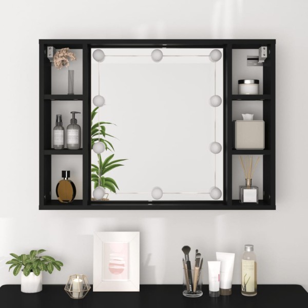 Mueble con espejo y LED negro 76x15x55 cm Mueble con espejo y LED negro 76x15x55 cm