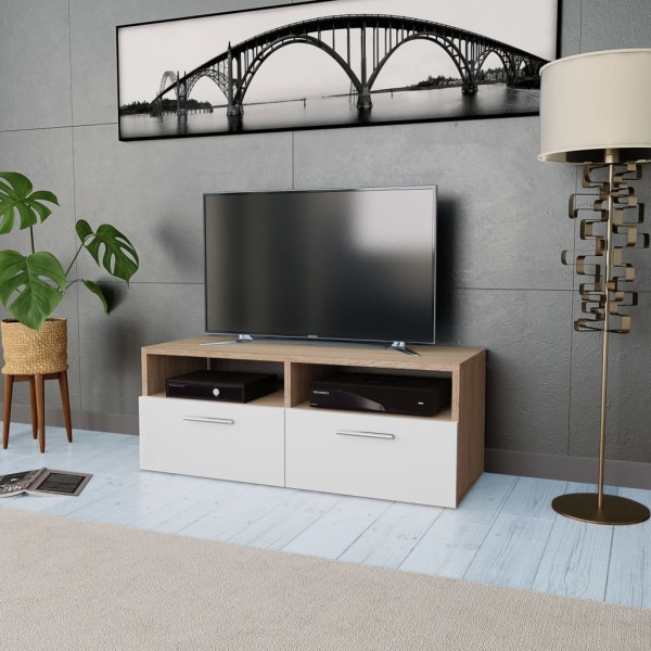 Mueble de TV madera de ingeniería roble y blanco 95x35x36 cm Mueble de TV madera de ingeniería roble y blanco 95x35x36 cm