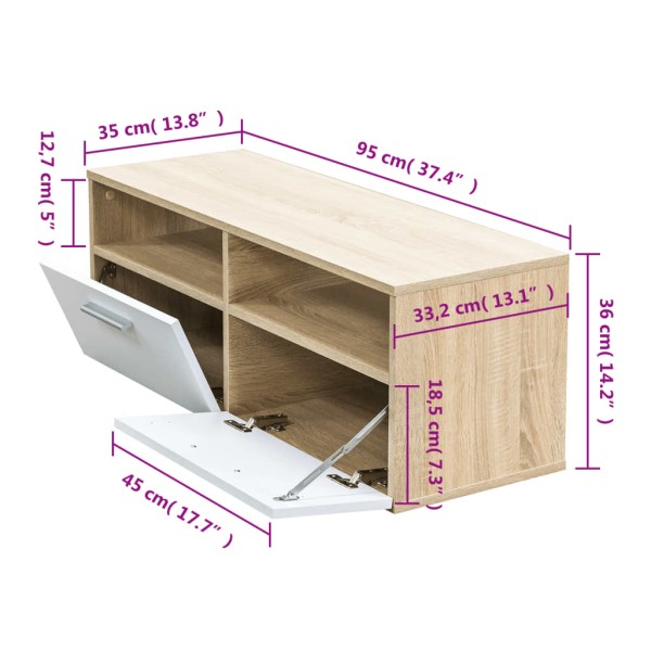 Mueble de TV madera de ingeniería roble y blanco 95x35x36 cm Mueble de TV madera de ingeniería roble y blanco 95x35x36 cm