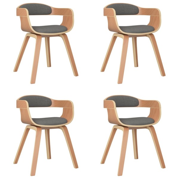 Silla de comedor 4 uds madera curvada y tela gris claro Silla de comedor 4 uds madera curvada y tela gris claro