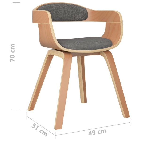 Silla de comedor 4 uds madera curvada y tela gris claro Silla de comedor 4 uds madera curvada y tela gris claro