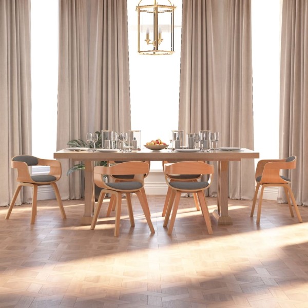 Silla de comedor 6 uds madera curvada y tela gris claro Silla de comedor 6 uds madera curvada y tela gris claro