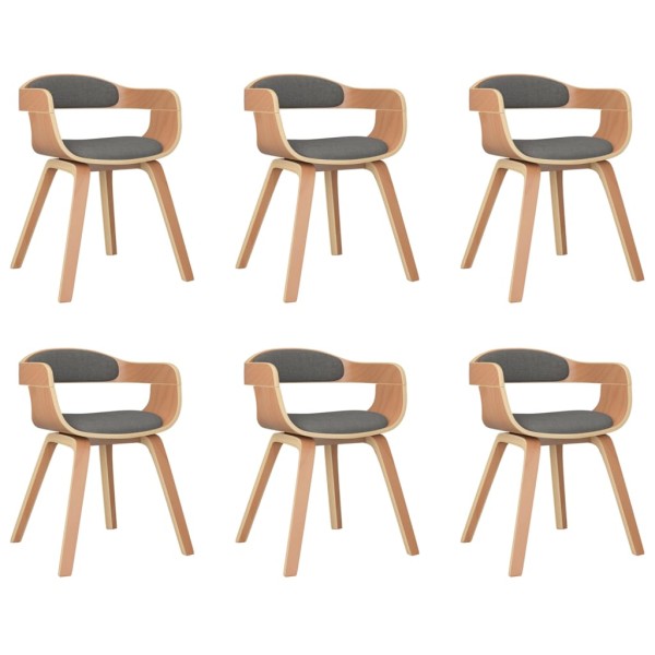 Silla de comedor 6 uds madera curvada y tela gris claro Silla de comedor 6 uds madera curvada y tela gris claro