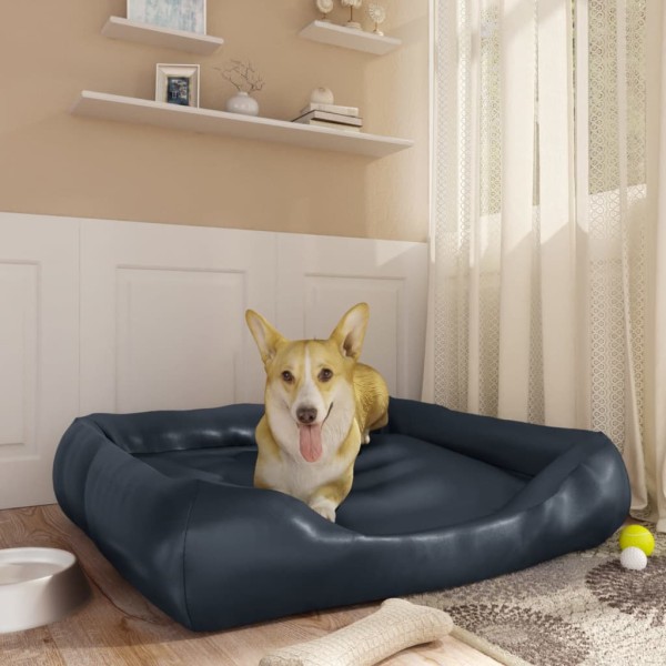 Cama para perros de cuero sintético azul oscuro 80x68x23 cm