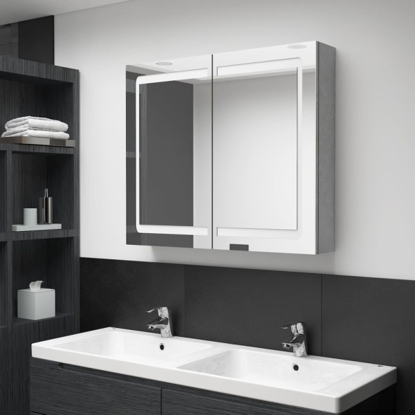 Armario de baño con espejo LED gris hormigón 80x12x68 cm Armario de baño con espejo LED gris hormigón 80x12x68 cm