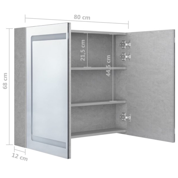 Armario de baño con espejo LED gris hormigón 80x12x68 cm Armario de baño con espejo LED gris hormigón 80x12x68 cm