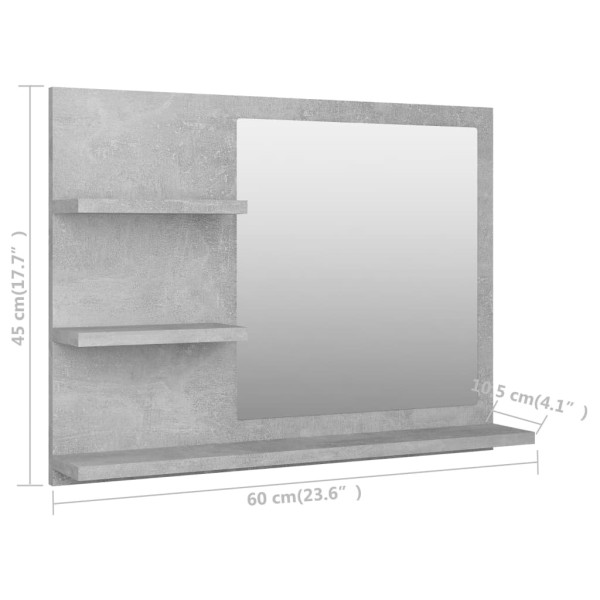 Espejo de baño madera contrachapada gris hormigón 60x10,5x45 cm Espejo de baño madera contrachapada gris hormigón 60x10,5x45 cm