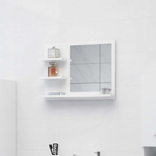 Espejo de baño madera contrachapada blanco brillo 60x10,5x45 cm Espejo de baño madera contrachapada blanco brillo 60x10,5x45 cm