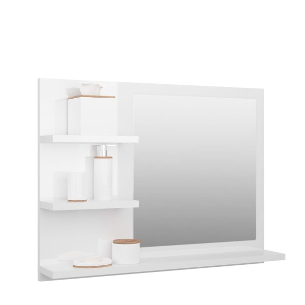 Espejo de baño madera contrachapada blanco brillo 60x10,5x45 cm Espejo de baño madera contrachapada blanco brillo 60x10,5x45 cm