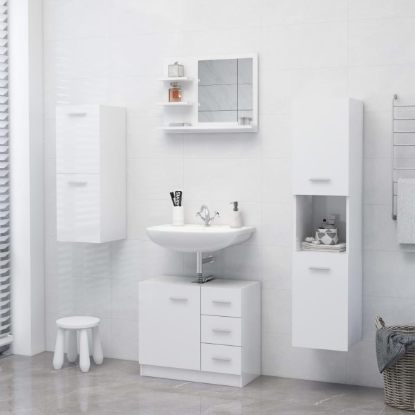 Espejo de baño madera contrachapada blanco brillo 60x10,5x45 cm Espejo de baño madera contrachapada blanco brillo 60x10,5x45 cm