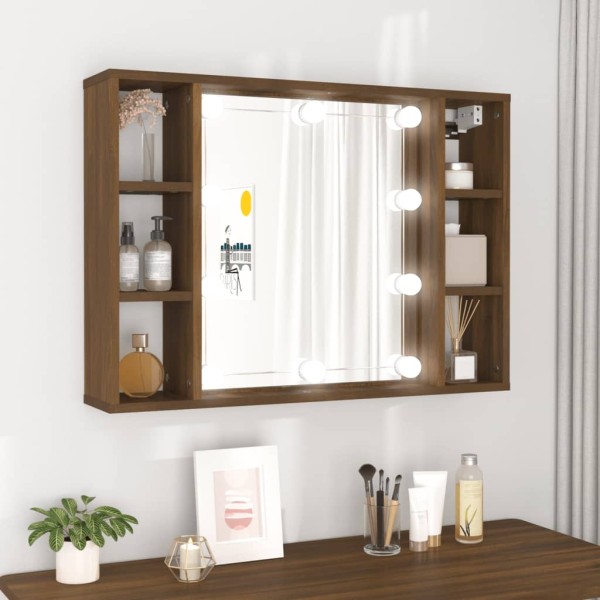 Mueble con espejo y LED color roble marrón 76x15x55 cm Mueble con espejo y LED color roble marrón 76x15x55 cm