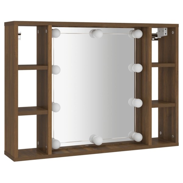 Mueble con espejo y LED color roble marrón 76x15x55 cm Mueble con espejo y LED color roble marrón 76x15x55 cm