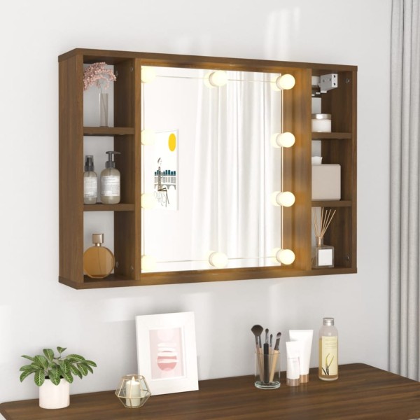 Mueble con espejo y LED color roble marrón 76x15x55 cm Mueble con espejo y LED color roble marrón 76x15x55 cm