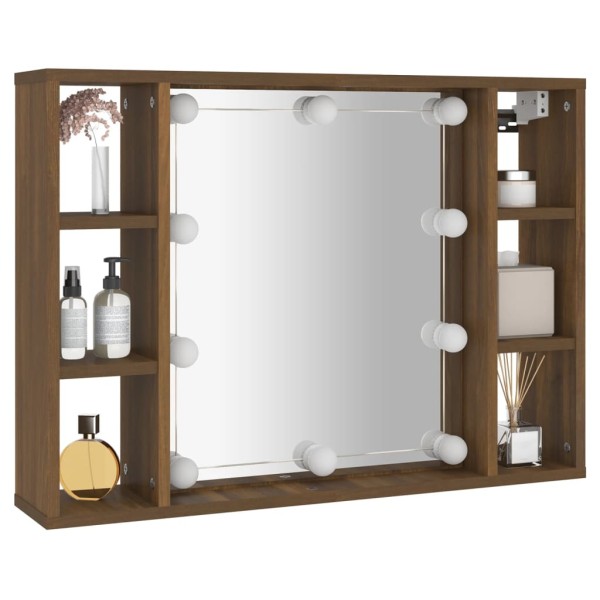 Mueble con espejo y LED color roble marrón 76x15x55 cm Mueble con espejo y LED color roble marrón 76x15x55 cm