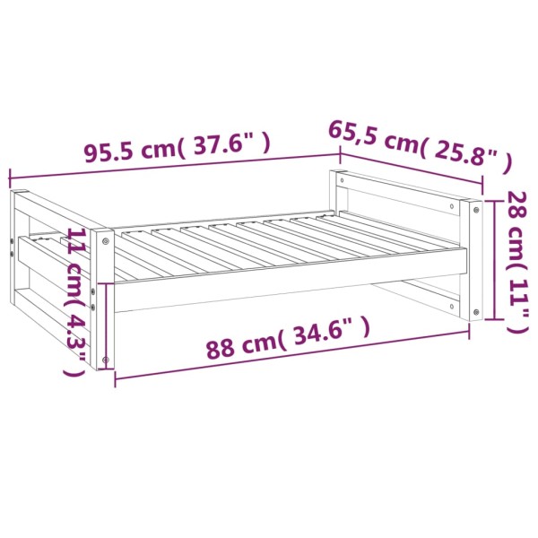 Cama para perros madera maciza de pino blanco 95,5x65,5x28 cm Cama para perros madera maciza de pino blanco 95,5x65,5x28 cm