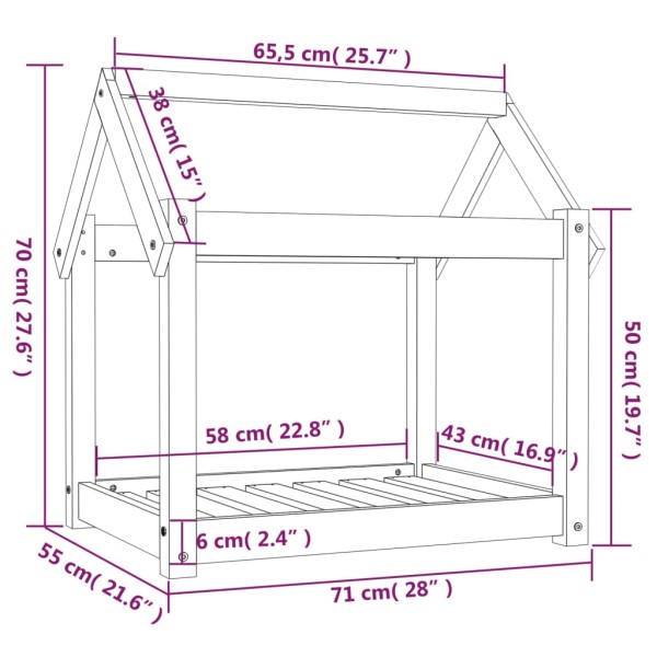 Cama para perros madera maciza de pino blanco 71x55x70 cm