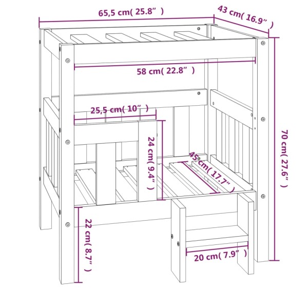 Cama para perros madera maciza de pino blanco 65,5x43x70 cm Cama para perros madera maciza de pino blanco 65,5x43x70 cm