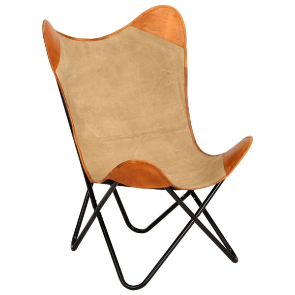 Silla Butterfly mariposa de cuero auténtico marrón y lona Silla Butterfly mariposa de cuero auténtico marrón y lona