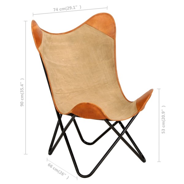 Silla Butterfly mariposa de cuero auténtico marrón y lona Silla Butterfly mariposa de cuero auténtico marrón y lona