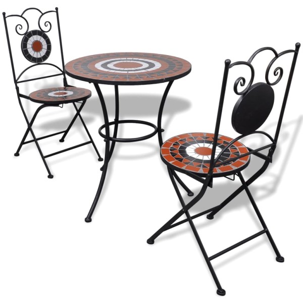 Set mesa y sillas de jardín 3 pzas mosaico terracota y blanco Set mesa y sillas de jardín 3 pzas mosaico terracota y blanco
