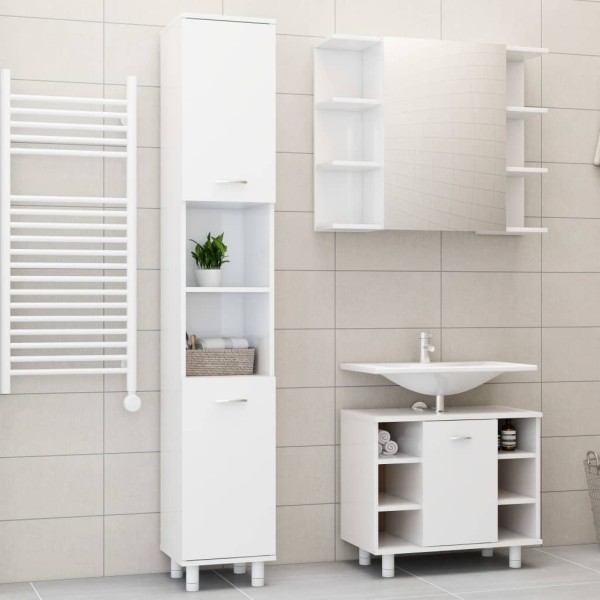 Juego muebles de baño 3 pzas madera de ingeniería blanco brillo Juego muebles de baño 3 pzas madera de ingeniería blanco brillo
