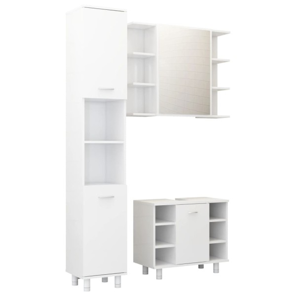 Juego muebles de baño 3 pzas madera de ingeniería blanco brillo Juego muebles de baño 3 pzas madera de ingeniería blanco brillo