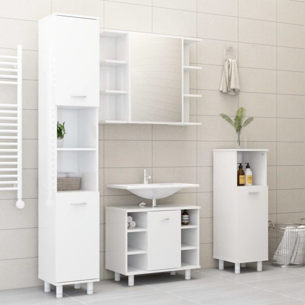 Juego muebles de baño 3 pzas madera de ingeniería blanco brillo Juego muebles de baño 3 pzas madera de ingeniería blanco brillo