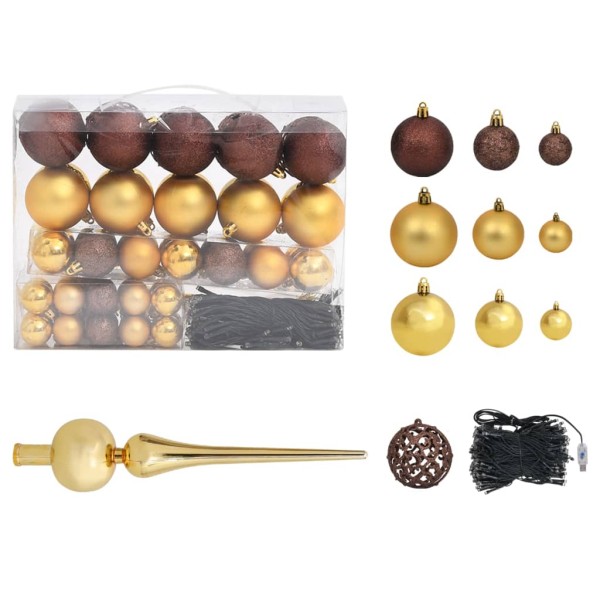 Árbol de Navidad preiluminado con luces y bolas dorado 210 cm Árbol de Navidad preiluminado con luces y bolas dorado 210 cm