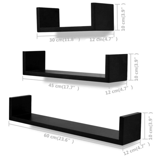 Estantes de pared 6 unidades negro Estantes de pared 6 unidades negro