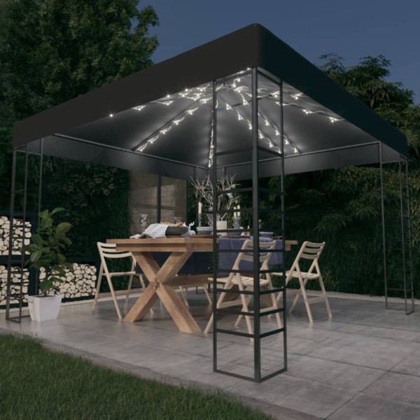 Carpa cenador de jardín con tira de luces LED 3x3 m antracita Carpa cenador de jardín con tira de luces LED 3x3 m antracita