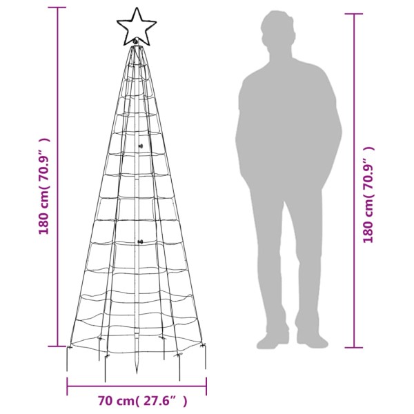 Árbol de Navidad cono con estacas 220 LEDs de colores 180 cm Árbol de Navidad cono con estacas 220 LEDs de colores 180 cm