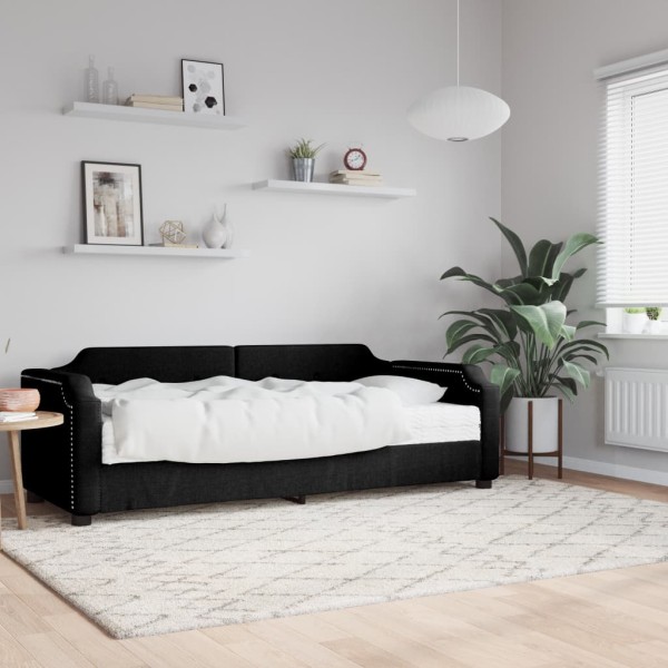 Sofá cama con colchón tela negro 90x200 cm Sofá cama con colchón tela negro 90x200 cm