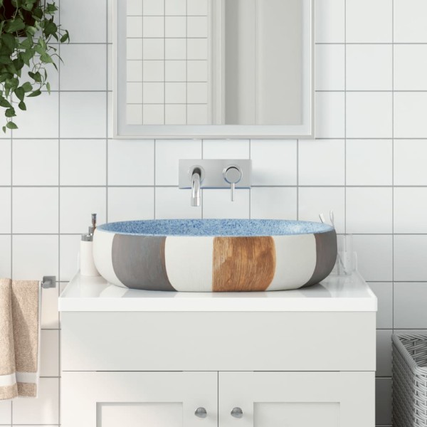 Lavabo sobre encimera ovalado cerámica multicolor 59x40x14 cm Lavabo sobre encimera ovalado cerámica multicolor 59x40x14 cm