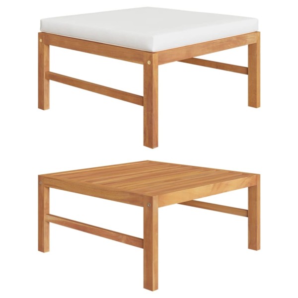 Reposapiés con cojín crema madera maciza de teca Reposapiés con cojín crema madera maciza de teca