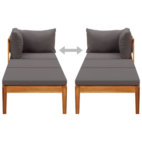 Tumbona con 1 reposabrazos gris oscuro madera maciza acacia