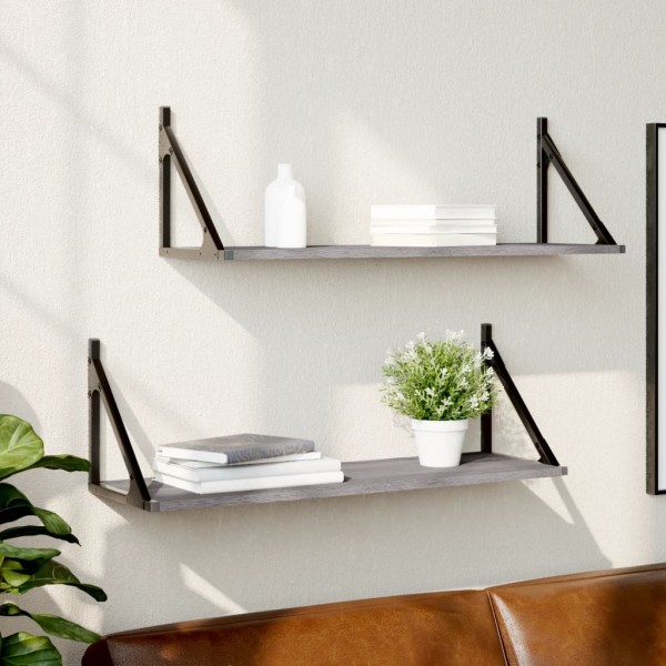 Estantes pared 2 uds madera ingeniería gris Sonoma 80x25x25,5cm Estantes pared 2 uds madera ingeniería gris Sonoma 80x25x25,5cm