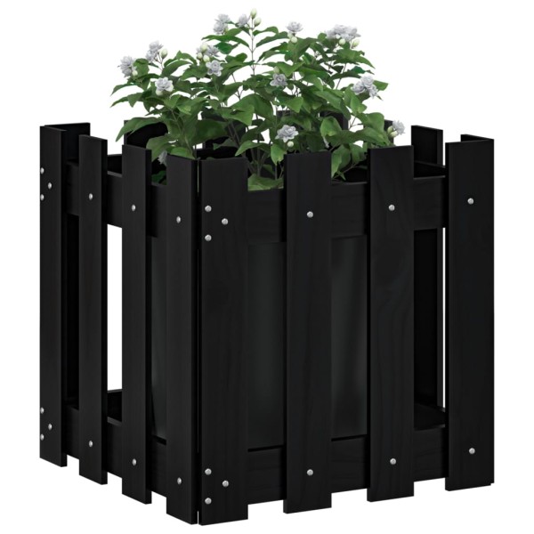 Jardinera diseño de valla madera maciza pino negra 40x40x40 cm Jardinera diseño de valla madera maciza pino negra 40x40x40 cm