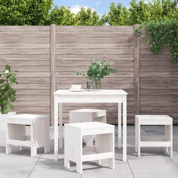 Juego de comedor de jardín 5 piezas madera maciza pino blanco