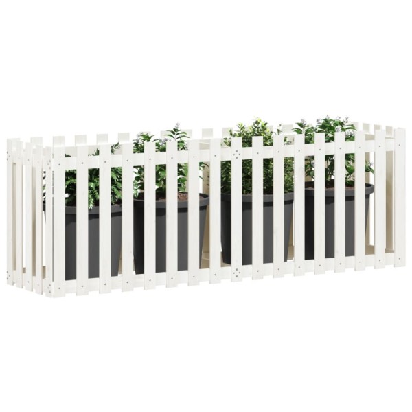 Arriate elevado jardín con valla madera pino blanco 200x50x70cm Arriate elevado jardín con valla madera pino blanco 200x50x70cm