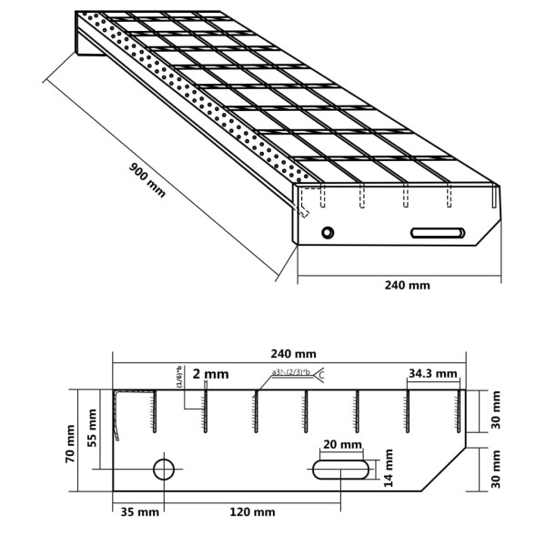 Peldaño de rejilla acero galvanizado 90x24x7 cm Peldaño de rejilla acero galvanizado 90x24x7 cm