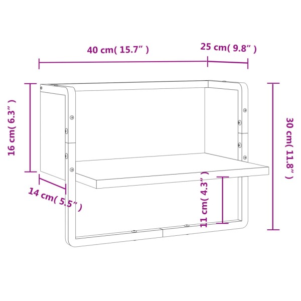 Estante de pared con barra gris Sonoma 40x25x30 cm
