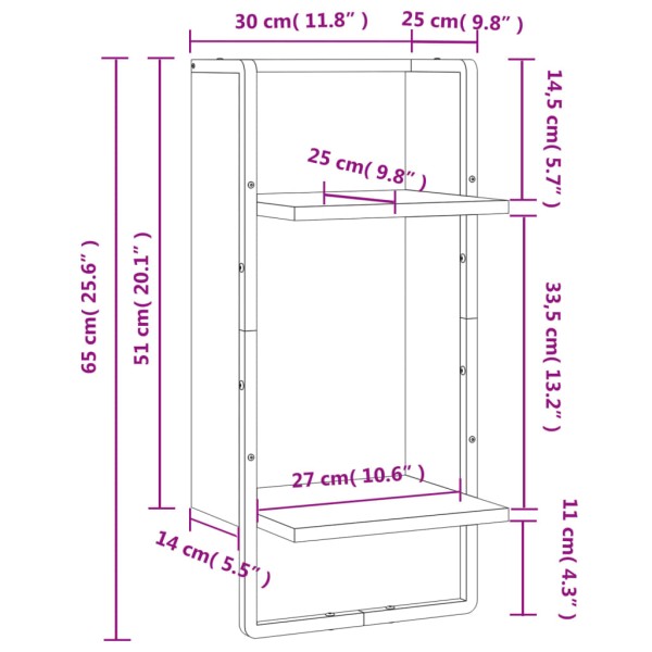 Estante de pared con barra gris Sonoma 30x25x65 cm Estante de pared con barra gris Sonoma 30x25x65 cm