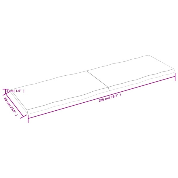 Tablero mesa madera tratada borde natural marrón 200x60x(2-4)cm Tablero mesa madera tratada borde natural marrón 200x60x(2-4)cm