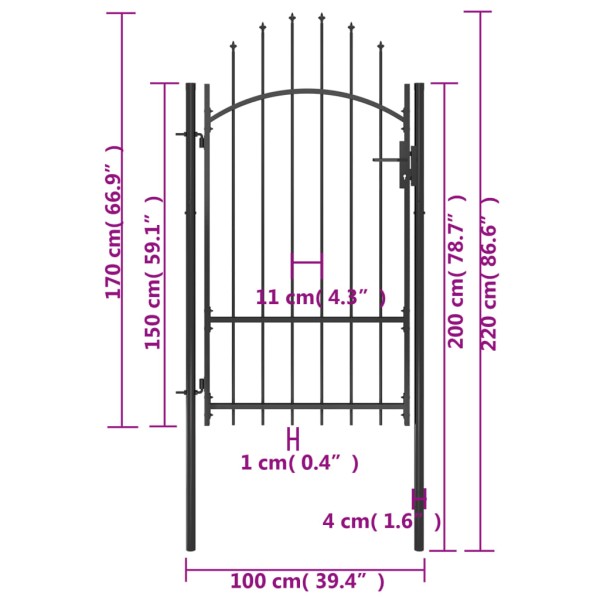 Puerta de jardín de acero negro 1x2,2 m