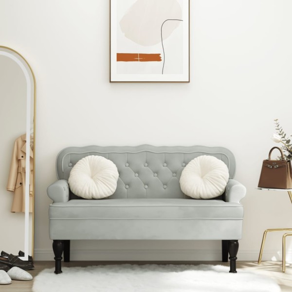 Banco con respaldo terciopelo gris claro 119,5x64,5x75 cm Banco con respaldo terciopelo gris claro 119,5x64,5x75 cm