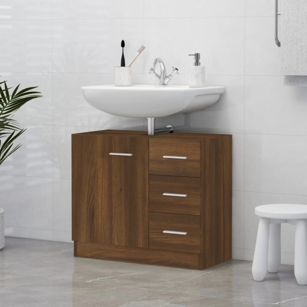 Mueble de lavabo madera contrachapada marrón roble 63x30x54 cm Mueble de lavabo madera contrachapada marrón roble 63x30x54 cm