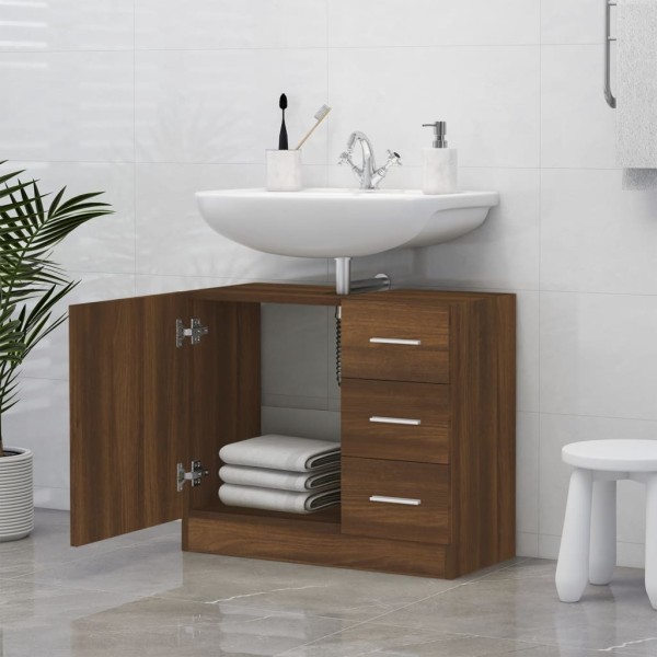 Mueble de lavabo madera contrachapada marrón roble 63x30x54 cm Mueble de lavabo madera contrachapada marrón roble 63x30x54 cm